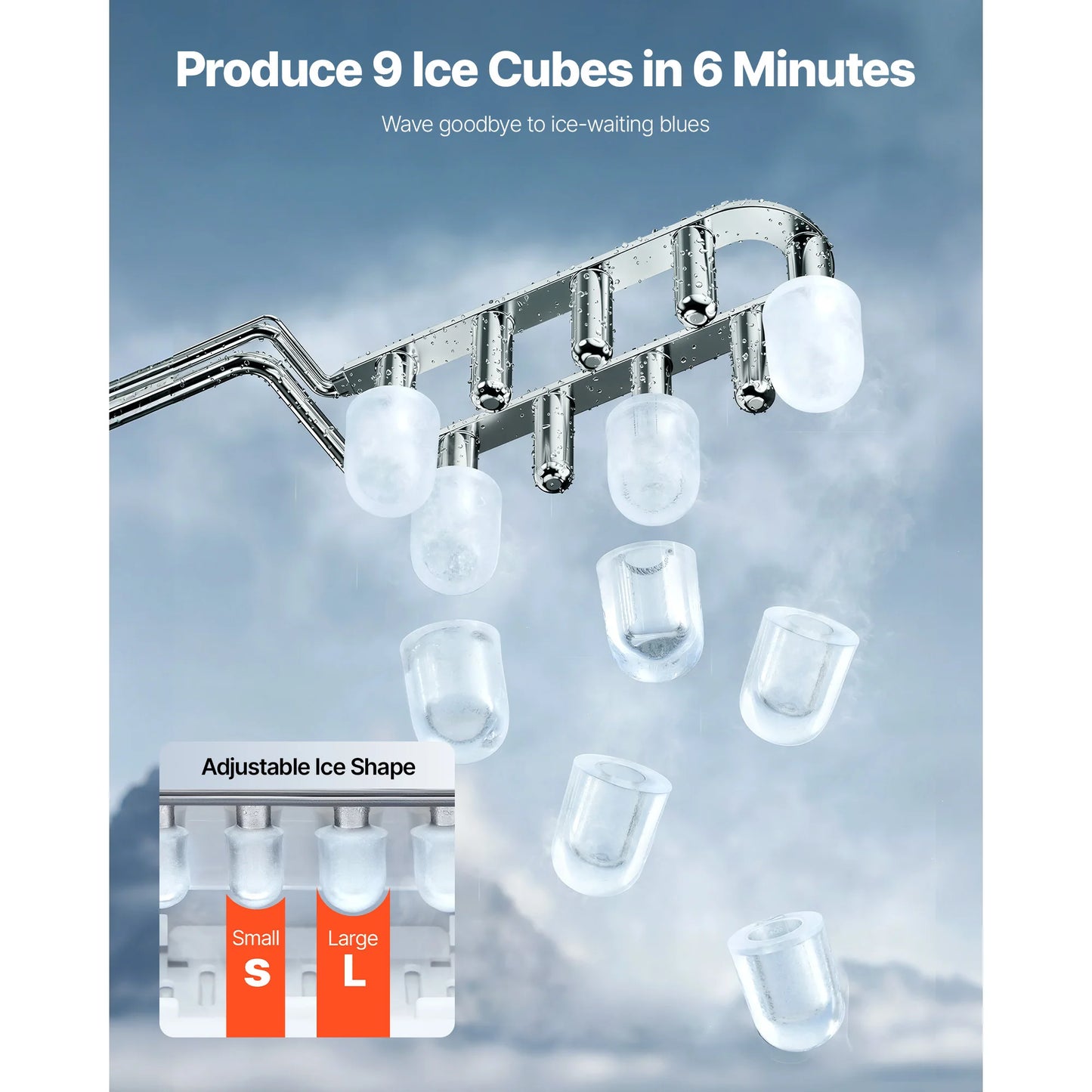 SucceBuy Portable Ice Maker: 9-Cube, 6-Min Fast Ice, 26 lb/24h, Self-Cleaning