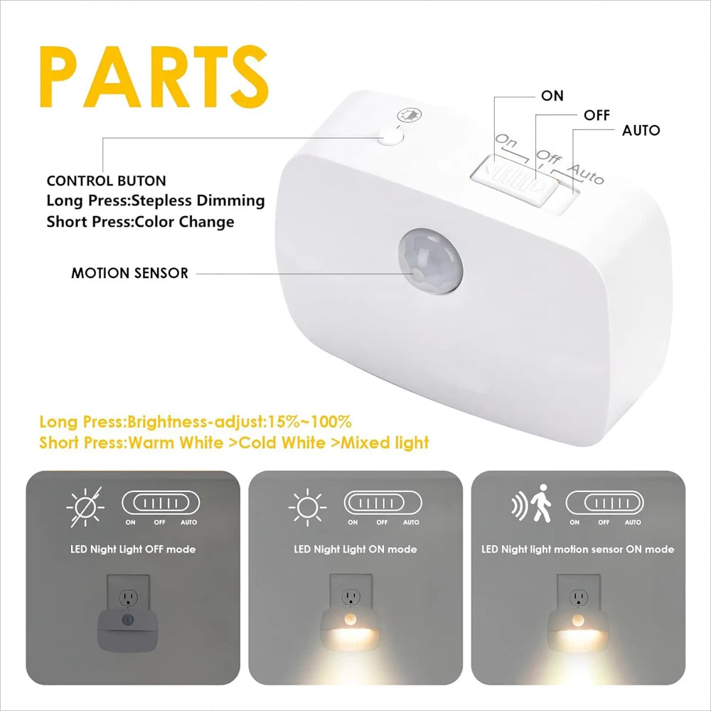 LED Night Light with EU Plug, Smart Motion Sensor, 220V